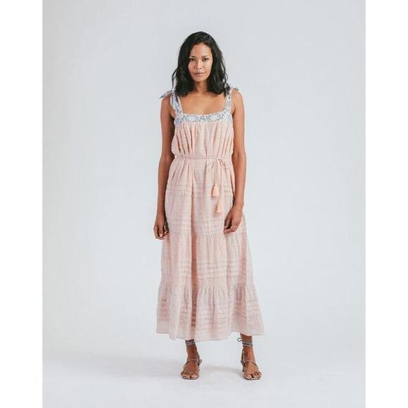 Cleobella Cassandra Midi Dress, Scallop Block Print Pink Paisley Boho size XS - Picture 1 of 9